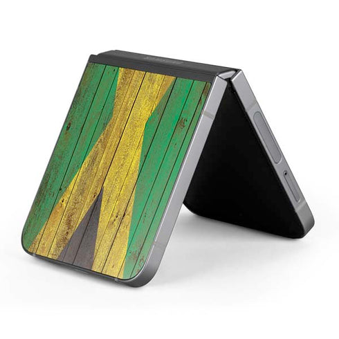 Jamaican Flag Dark Wood Galaxy Z Flip6 Skin